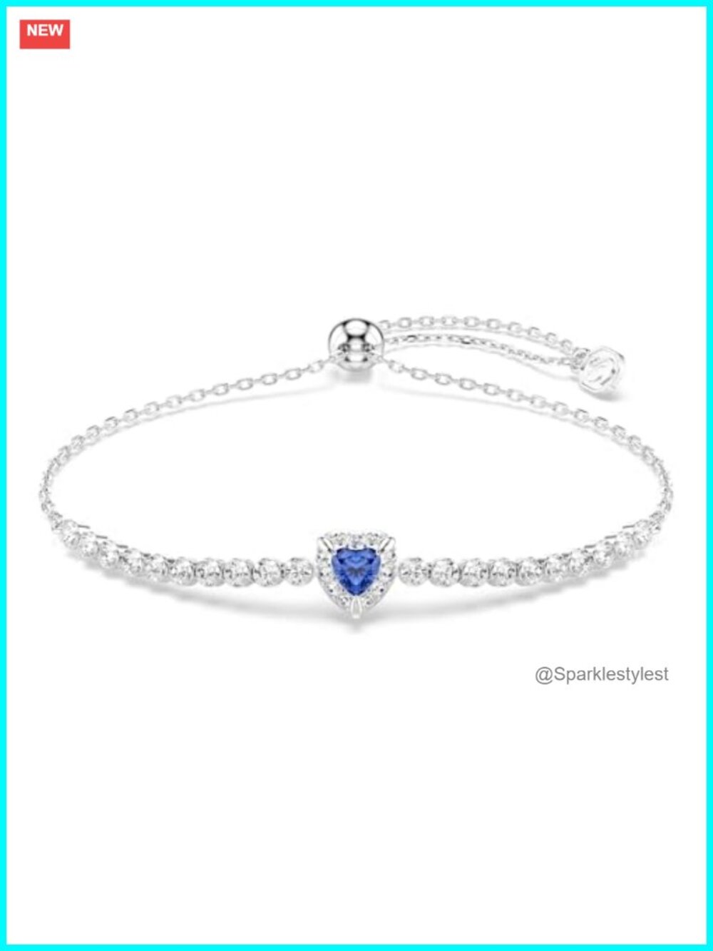 Swarovski Crystal Heart Bracelet Rhodium Plated Adjustable Chain